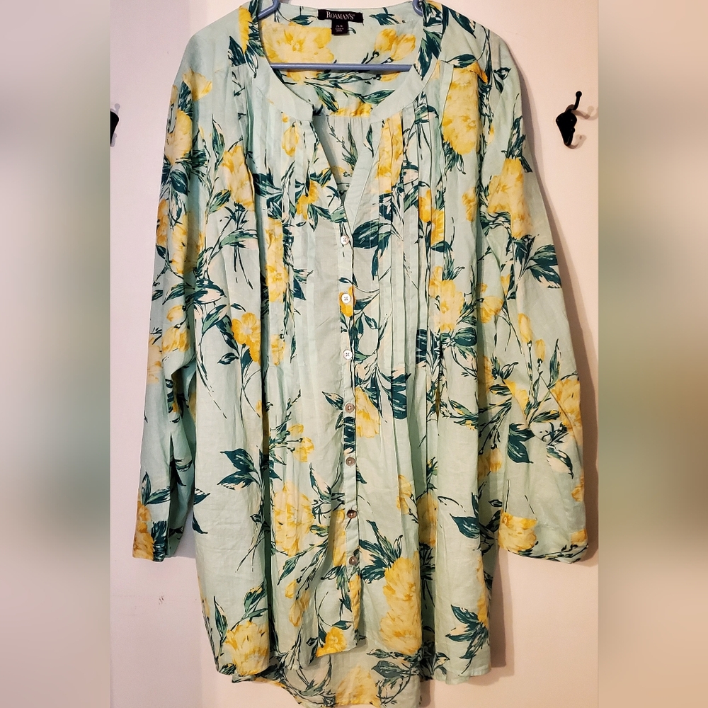 Roaman's English Floral Mint Green Blouse Brand New Women's 26W